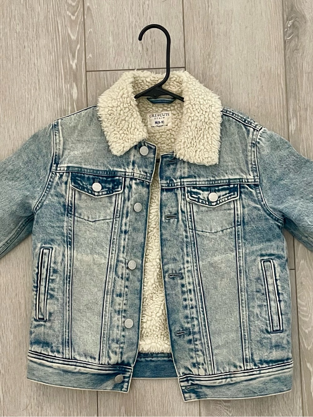 Crewcuts Kids Acid Wash Denim Sherpa Jacket | Size M 8–9